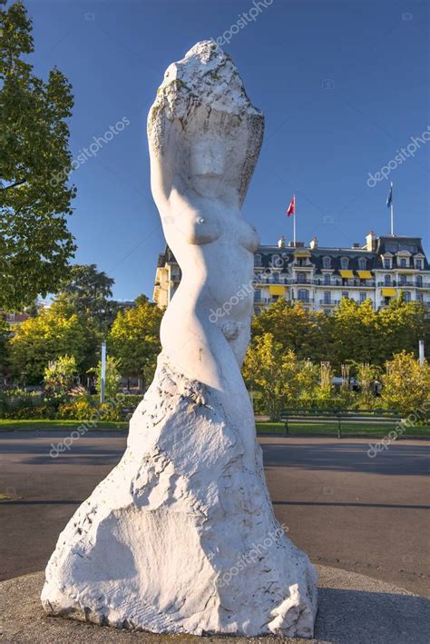 Sculpture Lady Of The Lake Lausanne Switzerland Stock Editorial