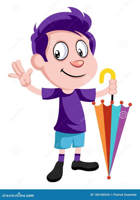 Boy With Umbrella Illustration Vector Stock Vector Illustration Of