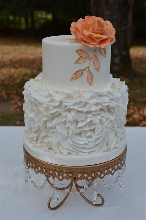 Rosette Ruffle Wedding Cake With Brush Embroidery And Sugar Rose