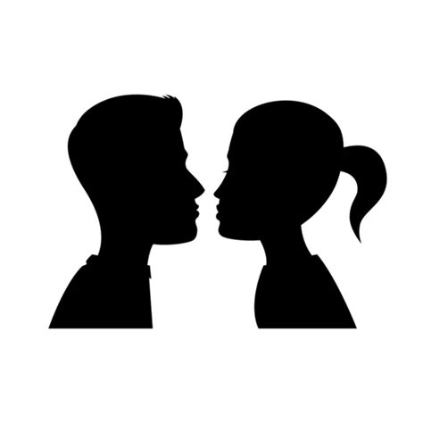 Couple Faces Silhouette Couple Facing Each Other Man And Woman Romantic Profile — Stock