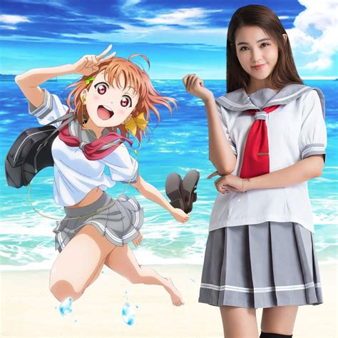 Japanese Anime Love Live Sunshine Cosplay Costume Takami Chika Girls Sailor Uniforms Love Live