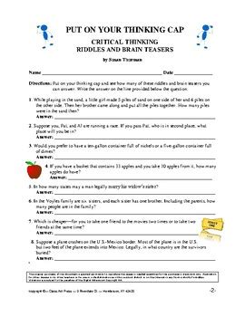 Brain teaser related teacher resources. Critical Thinking Worksheets: Riddles and Brain Teasers by ...