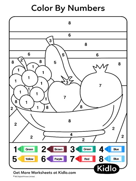 Color By Numbers Fruits Worksheet 25