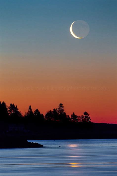 Serenity Crescent Moon Over Popham Beach State Park Me By
