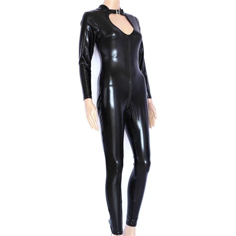 Womens Jumpsuits And Rompers Sexy Wetlook Faux Leather Catsuit Pvc Latex