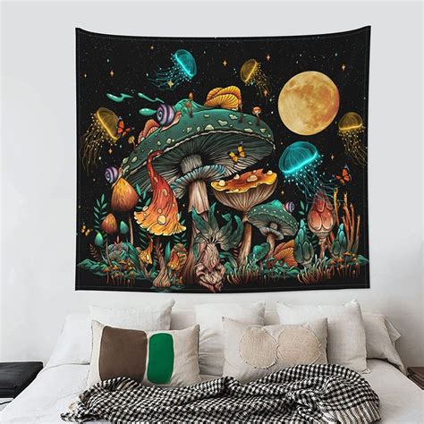 Fantasy Mushroom Tapestry Jellyfish Tapestry Moon Phase Etsy