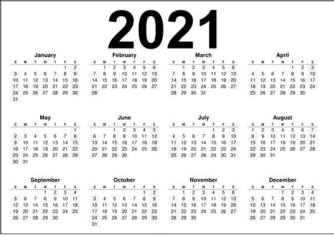 2021 Calendar Printable With Holidays Printable Calendar