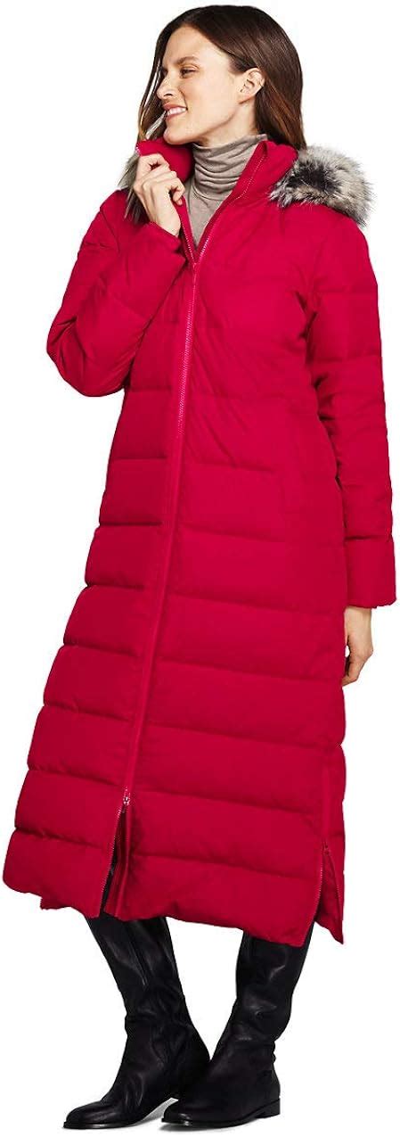 Lands End Womens Tall Winter Long Down Coat With Faux Fur