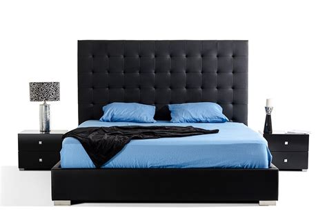 Lyrica Black Bonded Leather Tall Headboard Bed Las Vegas Furniture