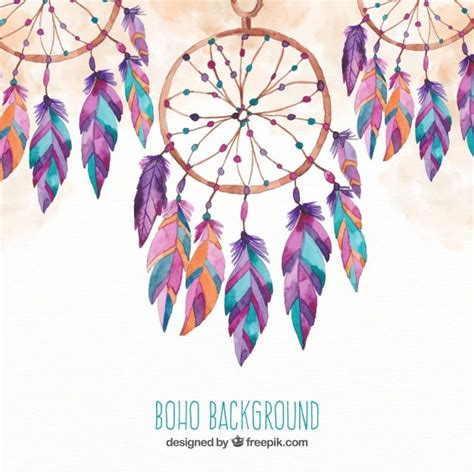 Premium Vector Boho Background With Dream Catchers In Watercolor