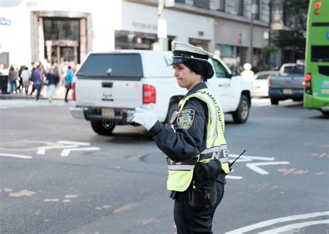 Nypd Traffic Control Officer Seen On The Busy Streets Of New York In A