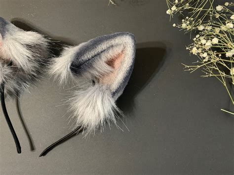 Realistic Cat Ears Headbandgrey Kitten Earskawaii Neko Etsy