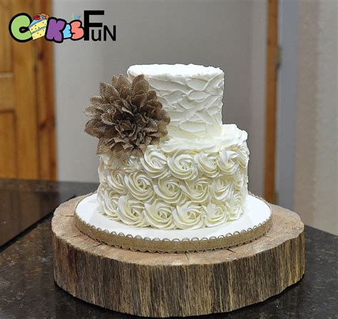 Rustic Buttercream Wedding Cake 2 Tiers With Burlap Flower