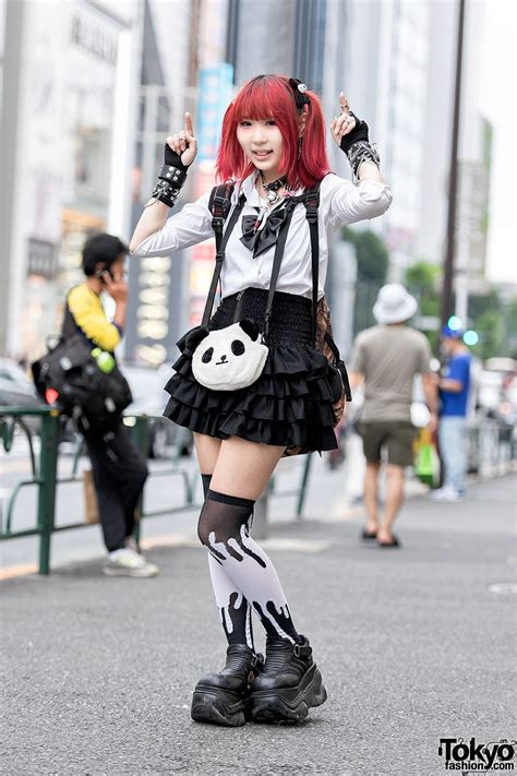 harajuku goth girl w pink hair bell choker demonia platforms and broken doll items harajuku