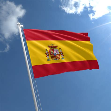 Rot, gelb und rot, wobei der gelbe streifen doppelt so breit ist wie eine quadratische flagge spaniens mit dem spanischen wappen in der mitte. Spain Nylon Flag | Spanish Nylon Flag | The Flag Shop