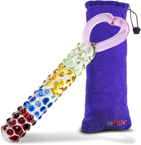Leluv Dildo Glass Rainbow Beads Heart Handle 8 5 With Premium Padded Pouch Health