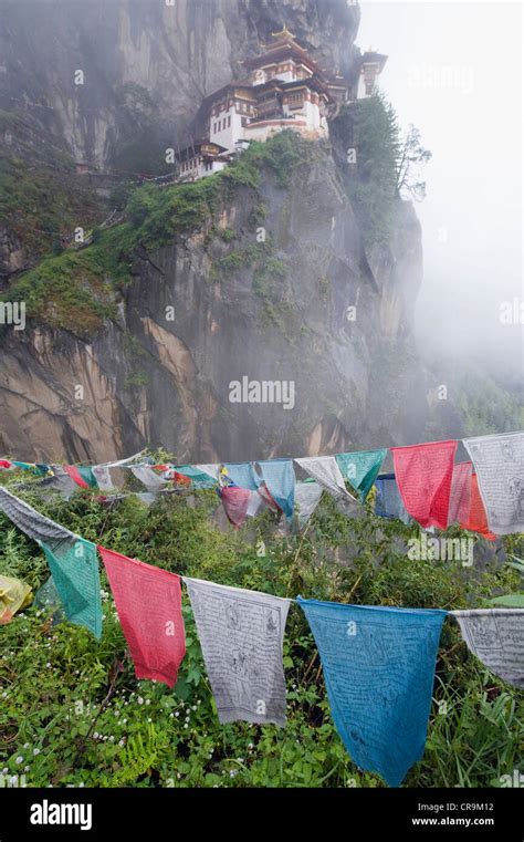 Tigers Nest In The Mist Taktshang Goemba Paro Valley Bhutan Asia