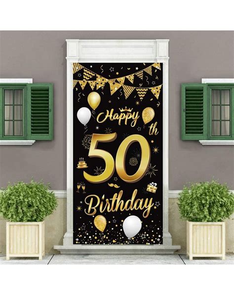 Happy 50th Birthday Party Decorative Door Cover Banner Large Fabric