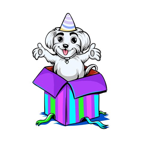 Free birthday party svg files. Dog in birthday gift design - Download Free Vectors ...