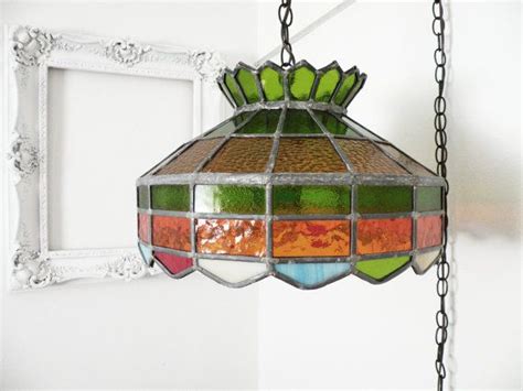 70s Vintage Leaded Stained Glass Swag Lamp Hanging Light Etsy Swag