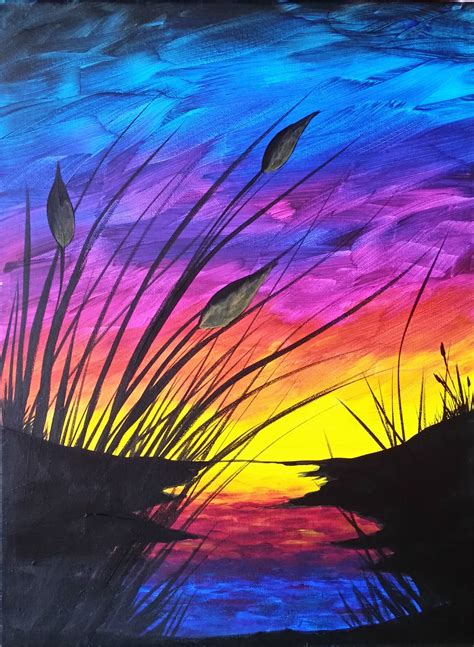50+ easy canvas painting ideas for beginner images canvas painting is a fantastic way to exercise the right part of the brain and everyone should explore it. Sunset and Cattails Reboot Step by Step Acrylic Painting ...