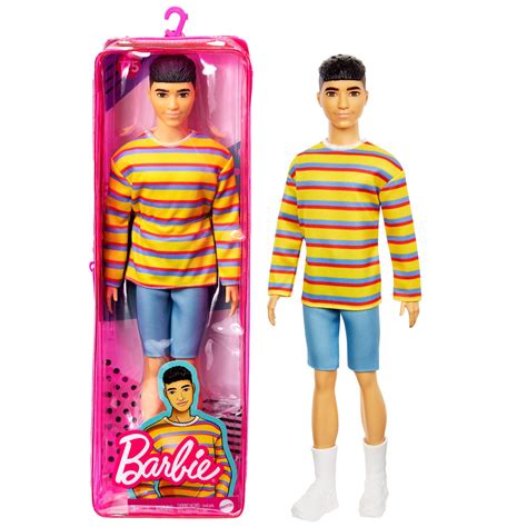 Barbie Ken Fashionistas Doll With Striped Shirt Jean Shorts Brown