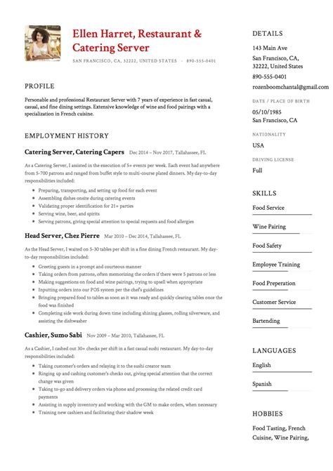 For anyone with a passion for food, catering is a lucrative career opportunity. Full Guide: Restaurant Server Resume | +12 PDF Examples | 2019