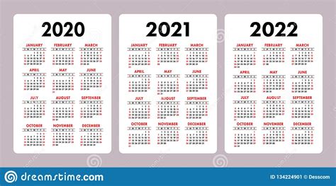 Calendar 2020 2021 2022 Years Vertical Vector Calender Design