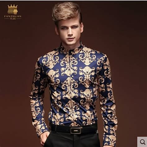 New Model High Grade Vintage Baroque Printed Men Shirts Luxury Mens