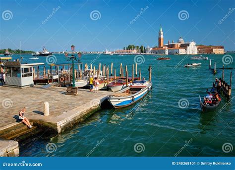 Gondolas In Lagoon Of Venice By Saint Mark San Marco Square Editorial