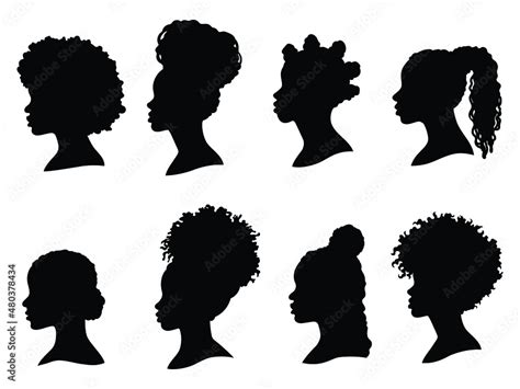 Plakat Set Of Silhouette Afro Girl Collection Of Black Woman Face With