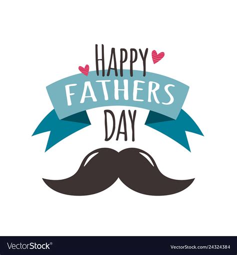 Happy Fathers Day With Hearts Ribbon And Moustache