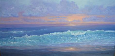 Colorful Sunset Seascape Beach Painting With Wave Painting