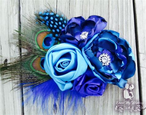 dress my wedding blue teal turquoise bridal hair clip hair comb satin flower fabric