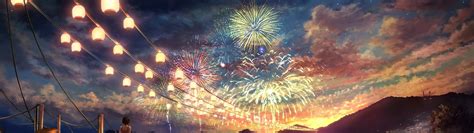 Anime Fireworks Festival Scenery Lanterns 4k 110 Wallpaper Pc