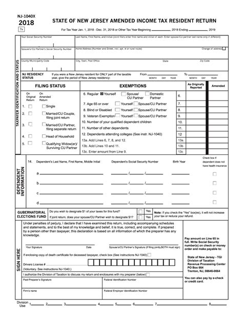Nj Dot Nj 1040x 2018 Fill Out Tax Template Online Us Legal Forms
