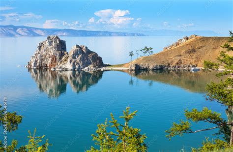 Scenic Summer Landscape Of Baikal Lake Tourists Walk Near Famous
