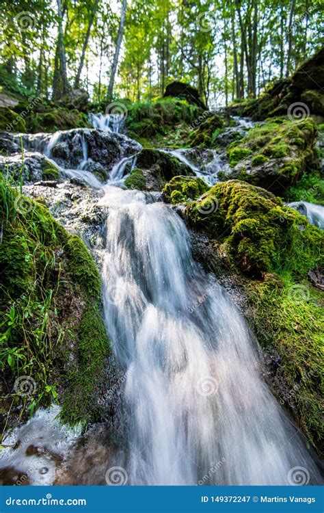 Forest Mountain River With Waterfall Over The Rocks Stock Image Image