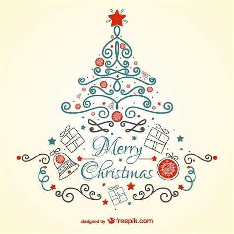 Free Vector Vintage Christmas Card With Tree