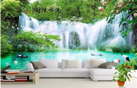 Custom Mural Photo 3d Wallpaper Mountain Water Falls Lake Tv Background