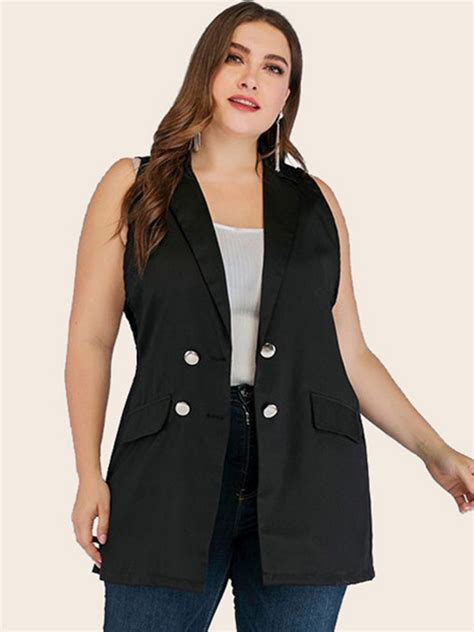 Plus Size Pure Color Double Breasted Waistcoat Suit 210524799