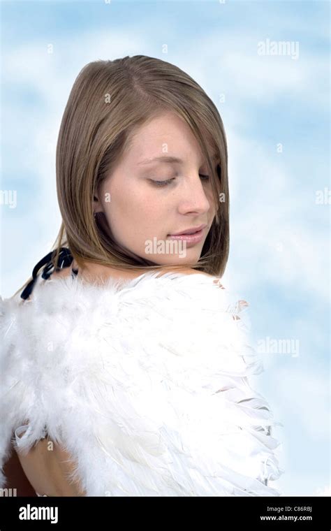 Young Girl Wearing Angel Wings Stock Photo Alamy