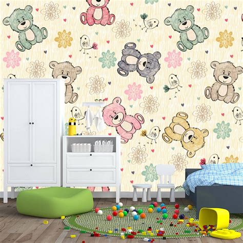 Colorful Teddies Baby Room Wallpaper Traditional Or Removable Etsy