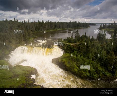 Canada Manitoba Pisew Falls Provincial Park Aerial View Of Waterfall