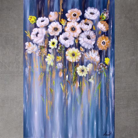 Grey Gold Flower Painting On Canvas3d Oil Painting Etsy In 2021