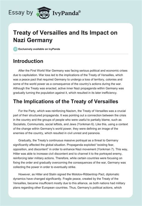 Treaty Of Versailles Impact On Nazi Germany 403 Words Essay Example