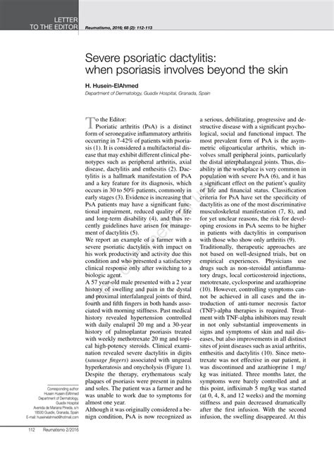 Pdf Severe Psoriatic Dactylitis When Psoriasis Involves Beyond The Skin