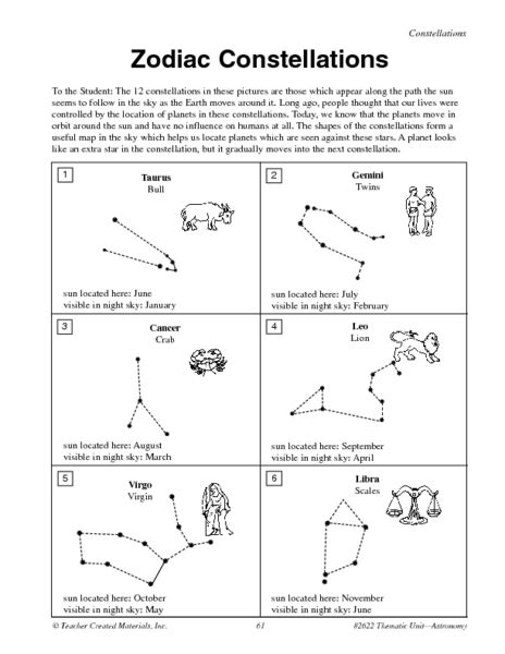 Zodiac Constellations Worksheet For 4th 5th Grade Lesson Planet