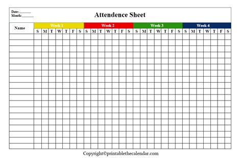 Attendance Sheet Printable The Calendar