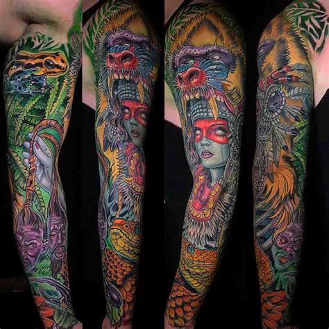 colorful aztec tattoo sleeve best tattoo ideas gallery